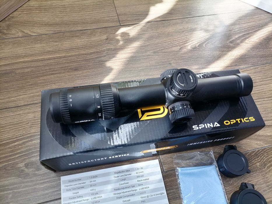 Новий приціл мінік Spina Optics LPVO 1.2-6x24IR 1/2 Mil-Dot. Загонник.