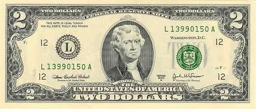 2 dollars США original