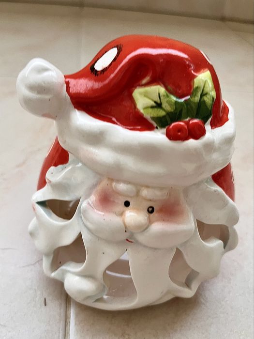 Suporte de vela cabeca de Pai Natal