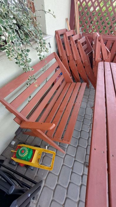 Zestaw ogrodowy stół, 6 krzeseł + ławka