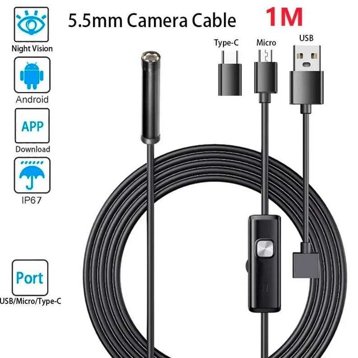 Ендоскоп мобільний Type C/MicroUSB/USB Эндоскоп