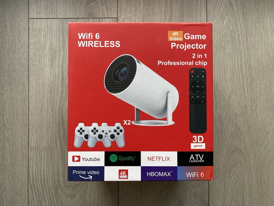 Projektor LED z Grami + 2 Pady + WiFi 6 + Smart TV Android