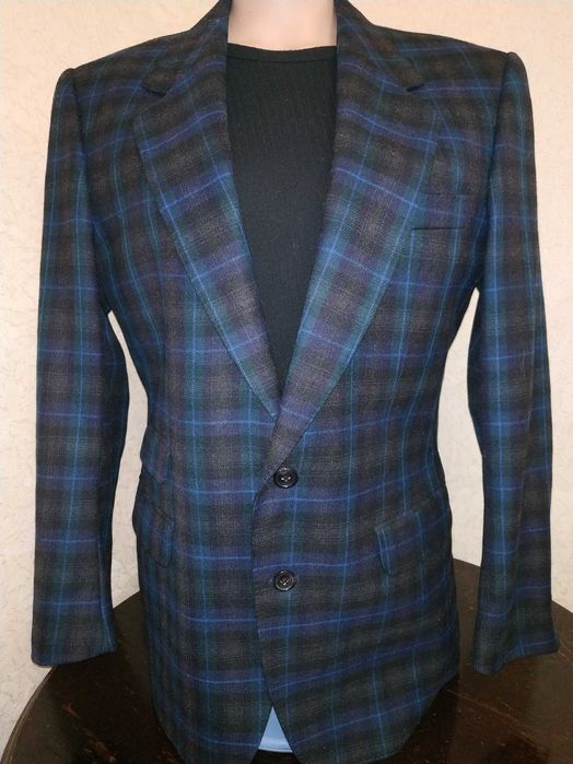 Картатий класичний та стильний чоловічий піджак у клітинку 100% вовна