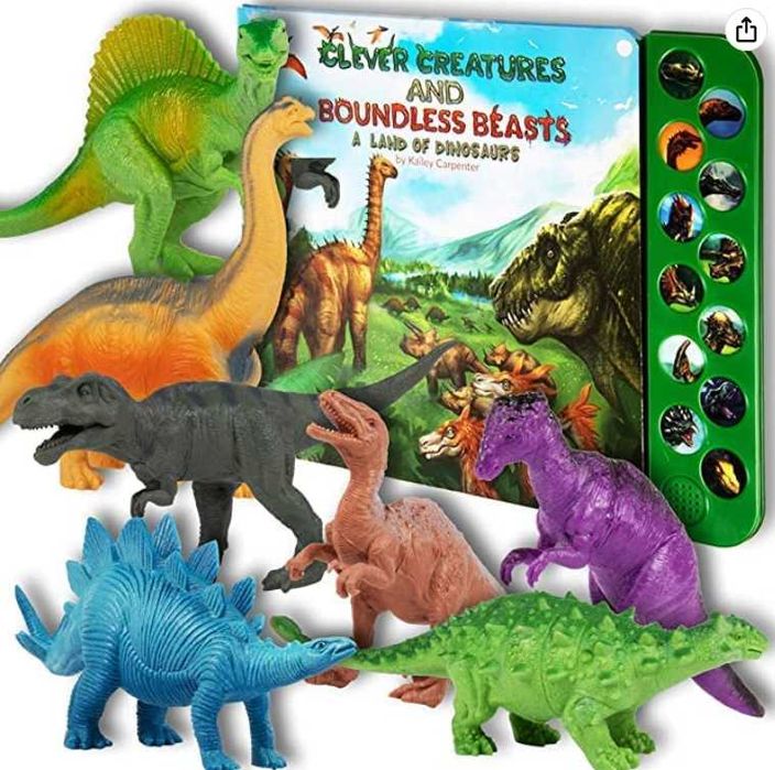 Интерактивная звуковая книга о динозаврах с набором игрушек-динозавров