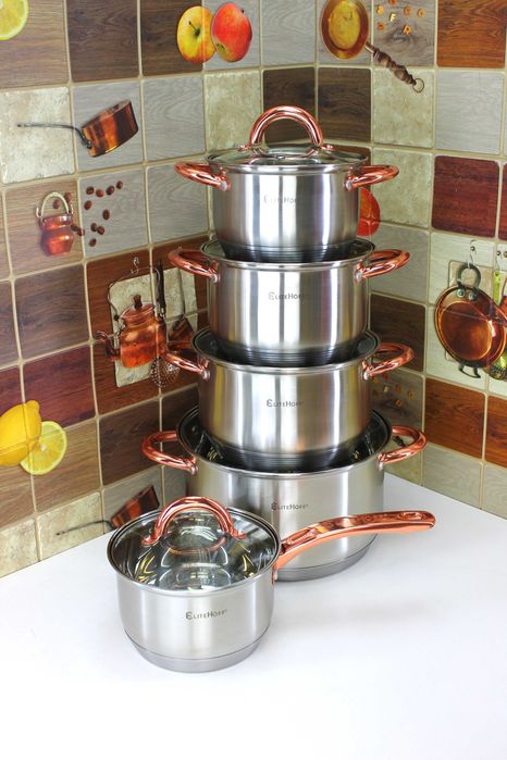 Zestaw garnków Elitehoff E-4610 – 5 szt. z miedzianymi uchwytami