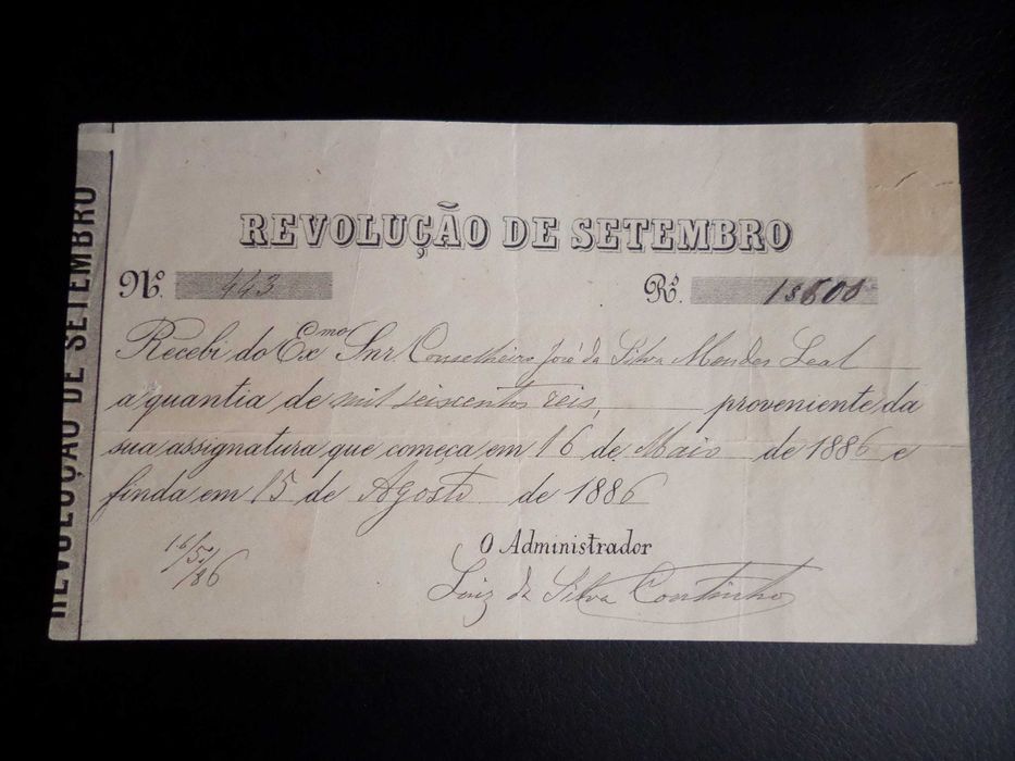 Documento / Manuscrito  , ano 1886 - 'Revolução de Setembro'