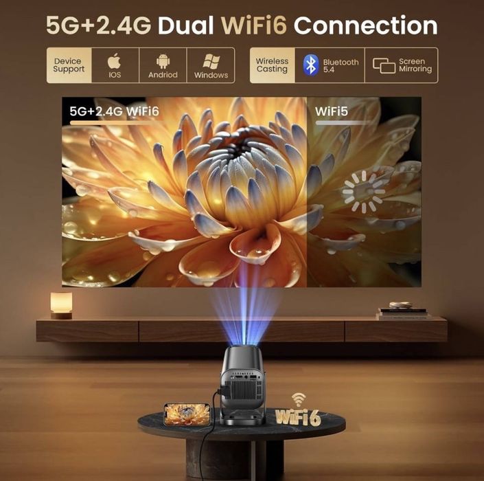 Смарт Проектор HD 1080P 4K яскравість 260 ANSI, Wi-Fi 6 та Bluetooth 5.4, домашній кінотеатр