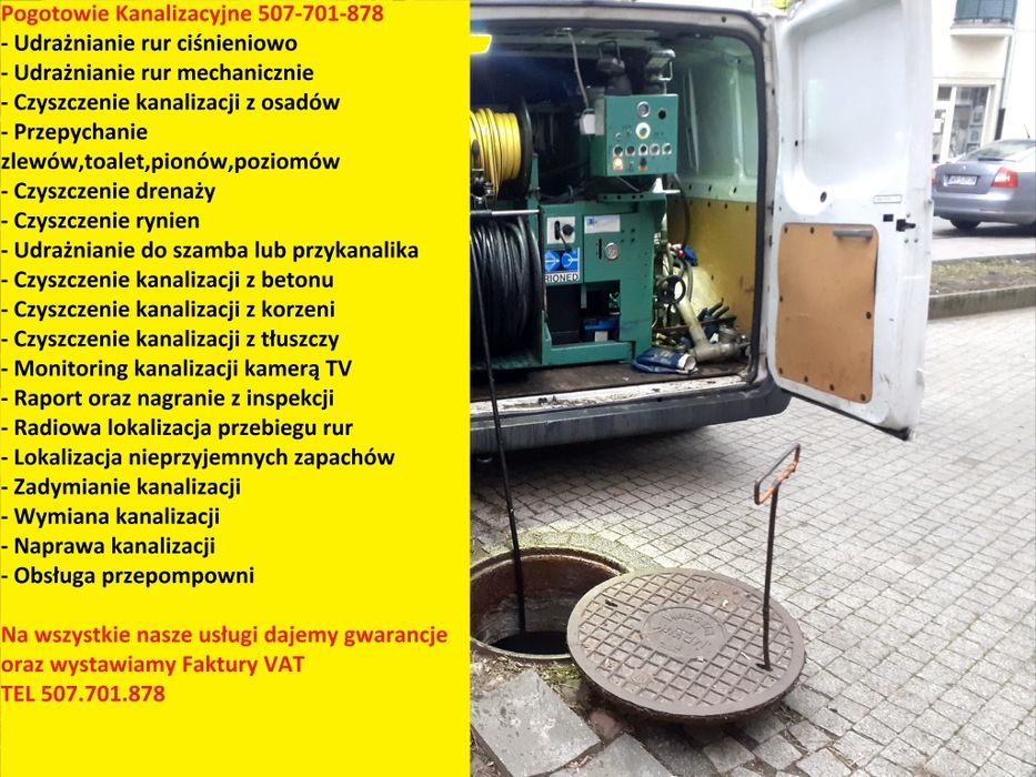 Przepychanie rur pod ciśnieniem,Pogotowie Kanalizacyjne,Kamera TV