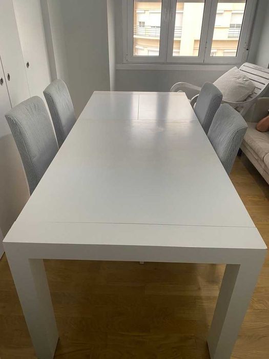 Mesa de Jantar branca, extensível até 2,20 m
