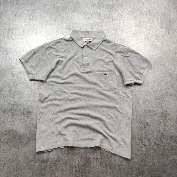 MĘSKA Koszulka Bawełna Elegancka PREMIUM Kieszonka Szara Lacoste Haft