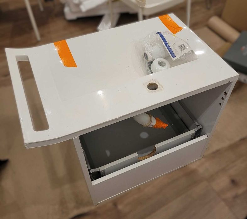 Nowoczesna szafka z umywalką + część syfonu | Biała | Komplet