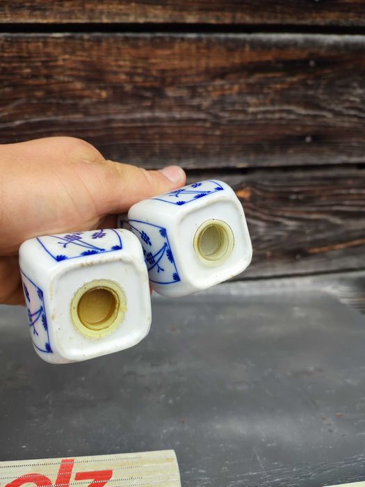Porcelanowa solniczka i pieprzniczka wzór słomkowy - P6