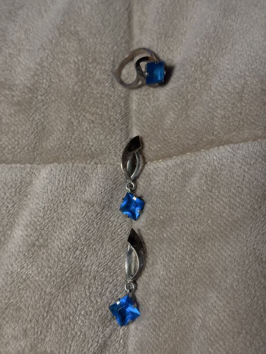 Комплект срібний з золотими пластінами з топазом