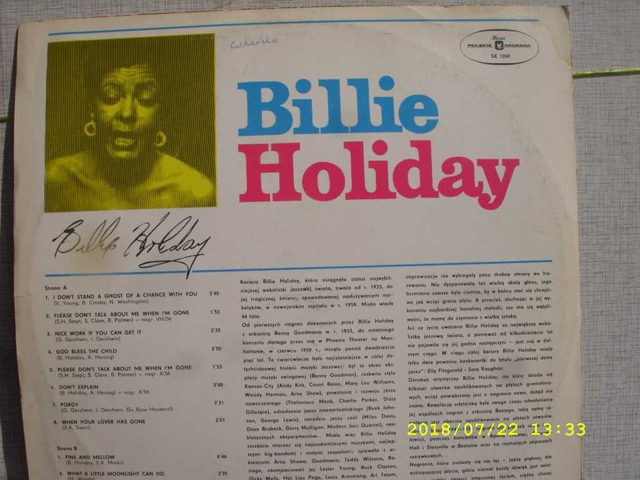 Winyl LP, Jazz; Billie Holiday-- Dont stand, Muza SX 1269.