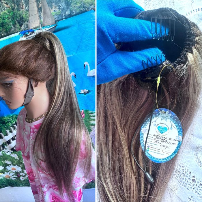 Натуральный хвост шиньон на резинке славянка детский волос русый 70 см