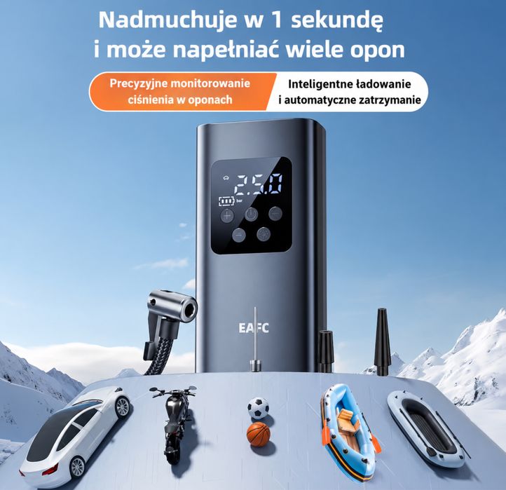Mini pompka elektryczna USB-C do auta, roweru, piłek i pontonów
