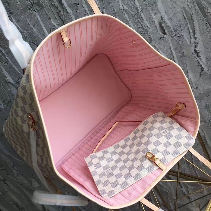 Torebka damska shopper Louis Vuitton Neverfull GM biała kratka skóra