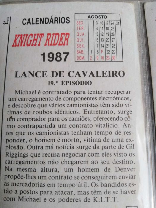 Knight Rider-Justiceiro 13 calendários de  1987.