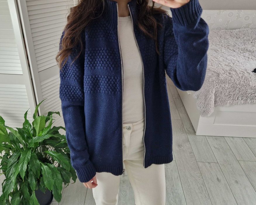 Samsoe samsoe granatowy wełniany sweter kardigan suwakiem 50% wełna M