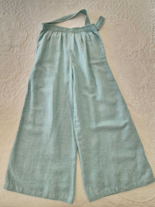 Calças de linho azul claras, tamanho 38