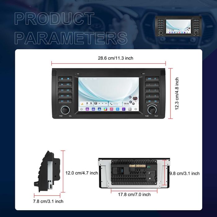 Rádio Android BMW E39 / X5 E53 (CarPlay + Android Auto) 2/64GB GPS Novo