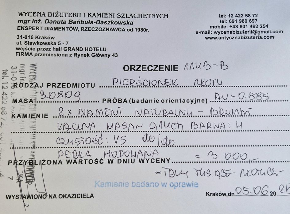 Retro pierścionek złoto białe 14k perła diamenty 0.14 ct  R18