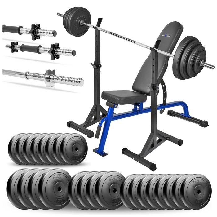 Zestaw treningowy z ławką 134kg ławka regulowana gryf hantle siłownia