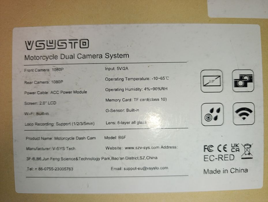 Мото відеореєстратор,VSYSTO Motorcycle Dash Cam