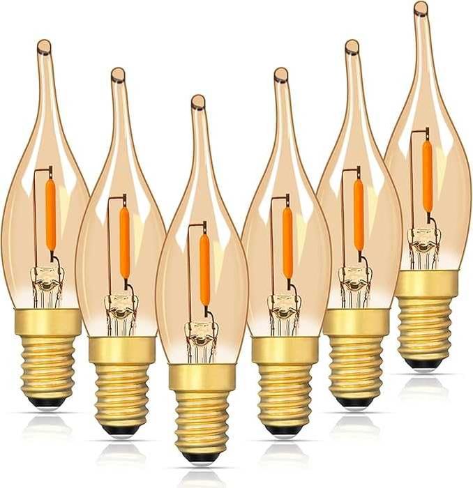 6 sztuk - Żarówka LED E14 świeczka vintage 0,7W 2200K bursztynowa