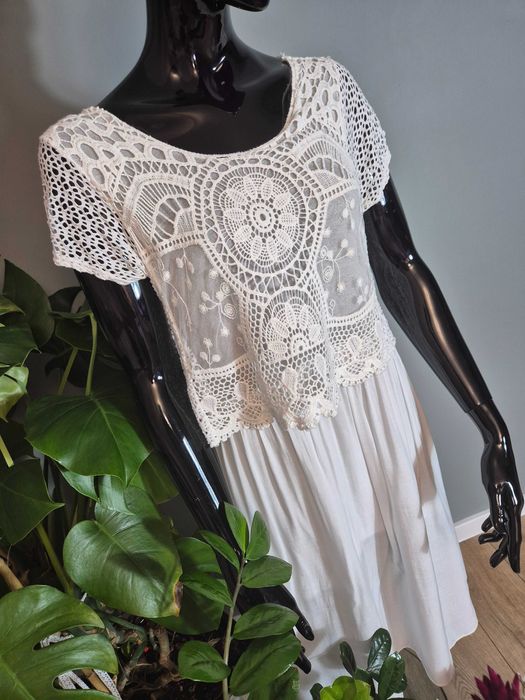 Długa włoska sukienka biała midi wiskozowa Made in Italy 95% wiskoza