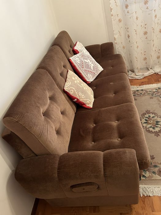 Sofá-cama 3 lugares veludo castanho