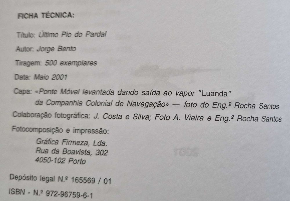 Livro - Último pio do pardal - Jorge Bento 2001