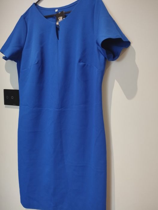 Nowa polska sukienka 44 XXL chabrowa wizytowa koktajlowa wyszczuplając