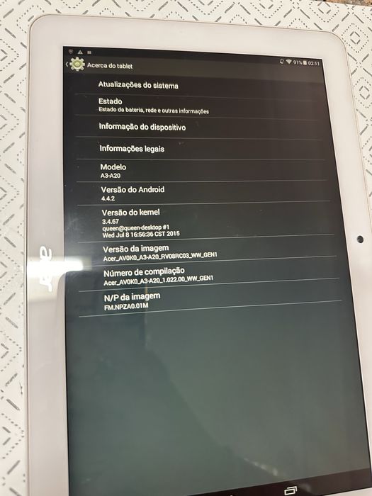 Tablet Acer Iconia Tab 10, modelo A3-A20, com ecrã de 10,1”