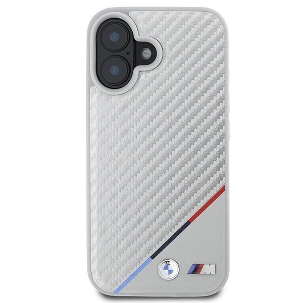 Etui BMW M Carbon Tricolor Line MagSafe na iPhone 16 - szare