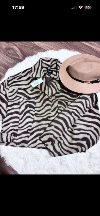 Nowa kurtka w zebrę bufiate rękawy Nasty Gal L glamour boho casual