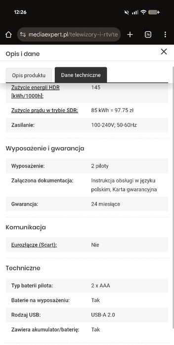 Telewizor TCL 55C735 55" QLED 4K 144Hz Google TV + uchwyt  Gratis