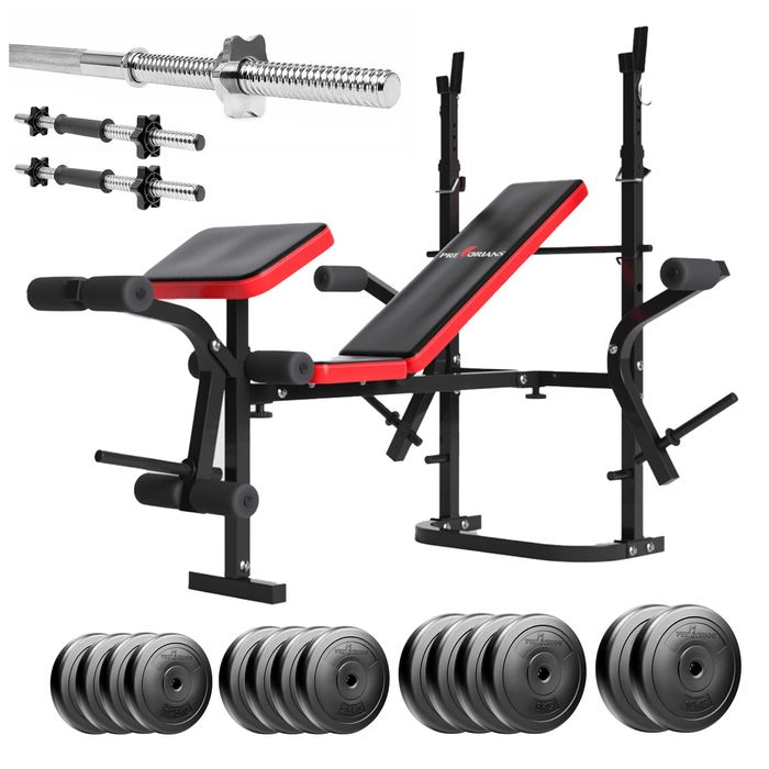 Zestaw do ćwiczeń 90kg z ławką treningową  gryf hantle stojaki