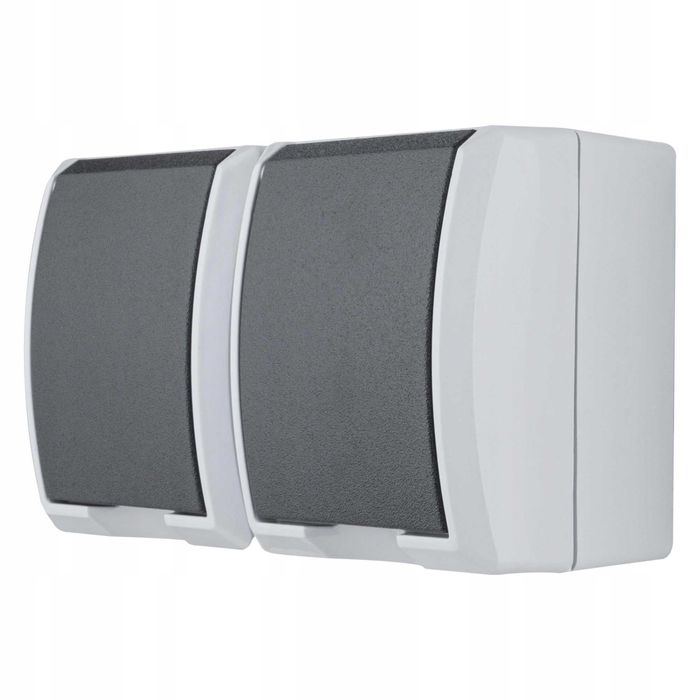 Kompletne gniazdo dwugniazdowe Jasnoszare wodoodporne IP44