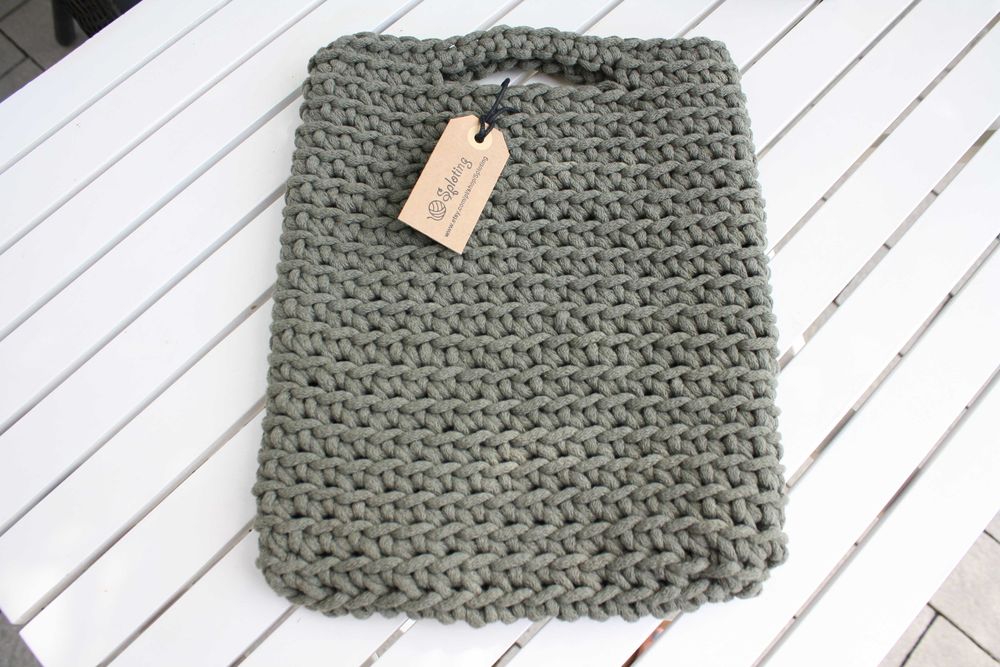 Sploting - torba szydełkowa A4, bawełna, kolor khaki