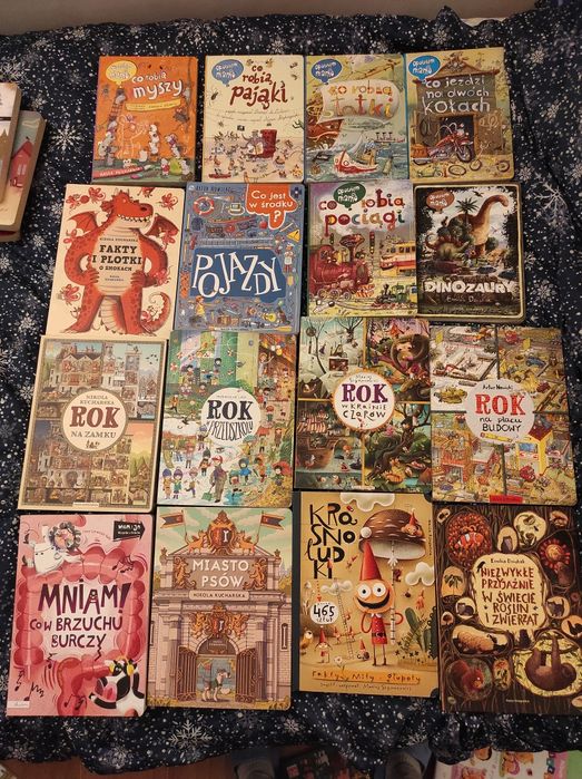 Duży zestaw książek edukacyjnych dla dzieci – rok, pojazdy, dinozuary