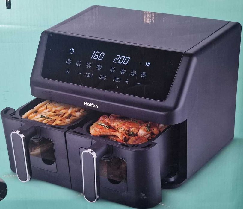 NOWY Air fryer HOFFEN dwukomorowy 2x4L,frytkownica AL-9001AKD,8L,2400W