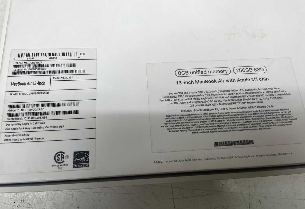 Apple MacBook Air 2020 A2337 M1 MGN93LL на запчасти