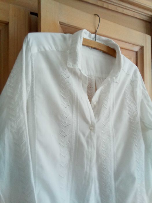 Koszula bluzka biała haftowana styl richelieu etamina cudna 40 42 L XL