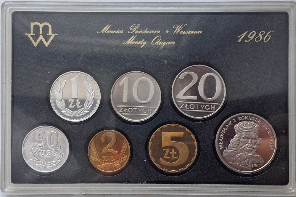 Zestaw monet obiegowych NBP 1986 i 1987 monety stempel lustrzany