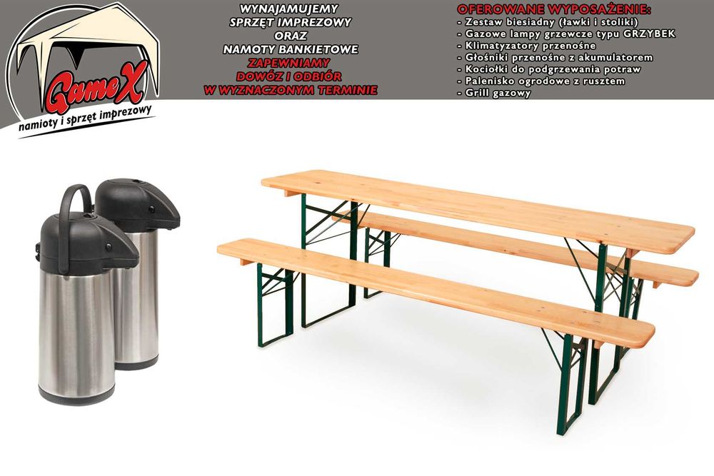 Sprzęt imprezowy: Grill/Głośniki/Klimatyzator/Kociołki/Lampy "Grzybek"