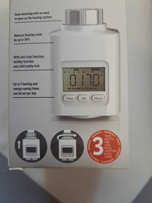 3 termostaty grzejnikowe (regelacja czasów, temperatury, adaptery)