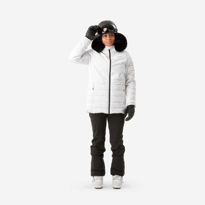 Casaco de ski e snowboard quente meio-comprido Mulher, 100 Branco