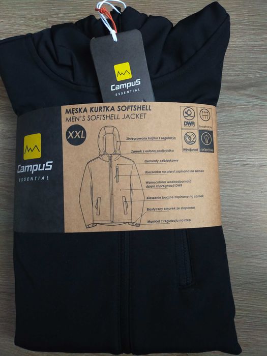 Kurtka czarna Softshell męski z kapturem XXL Campus