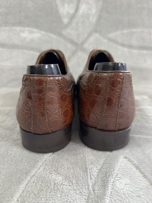 Santoni Crocodile Lizard Pattern Oxford Leather Cap Toe Semi Brogue size 8 42 półbuty wizytowe
